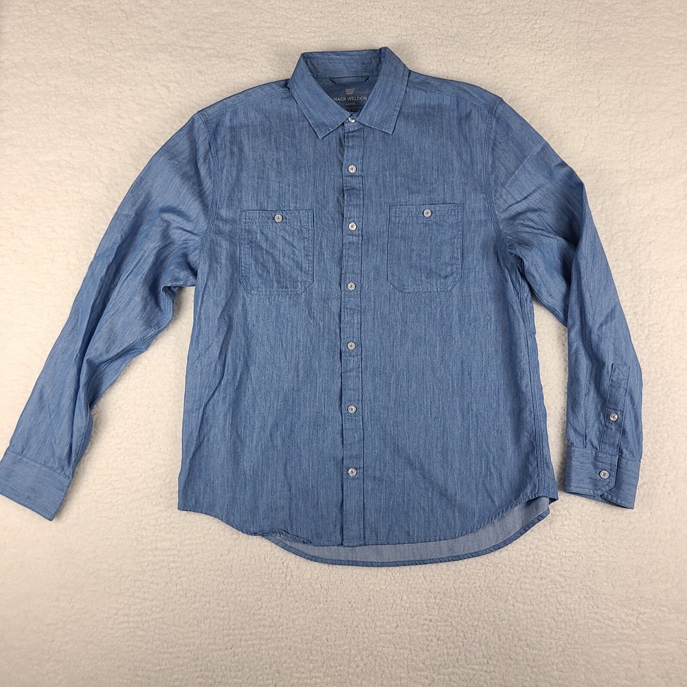 Mack Weldon Shirt Mens Large Blue Cotton Lyocell Dress Button Up Double Pocket